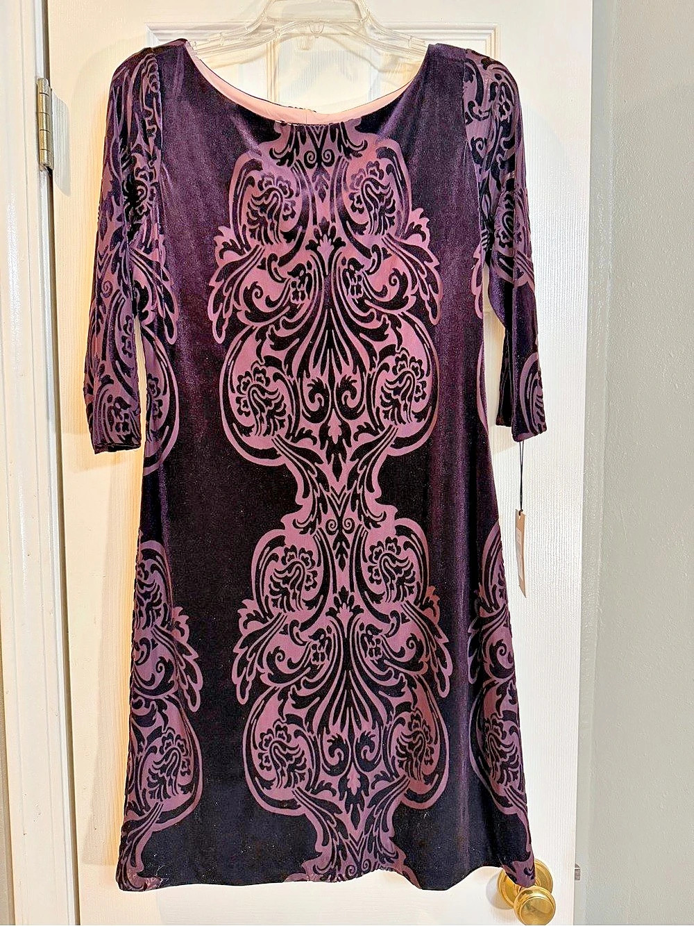 Ivanka Trump Velvet Burnout Damask Sheath Dress Purple Size 10